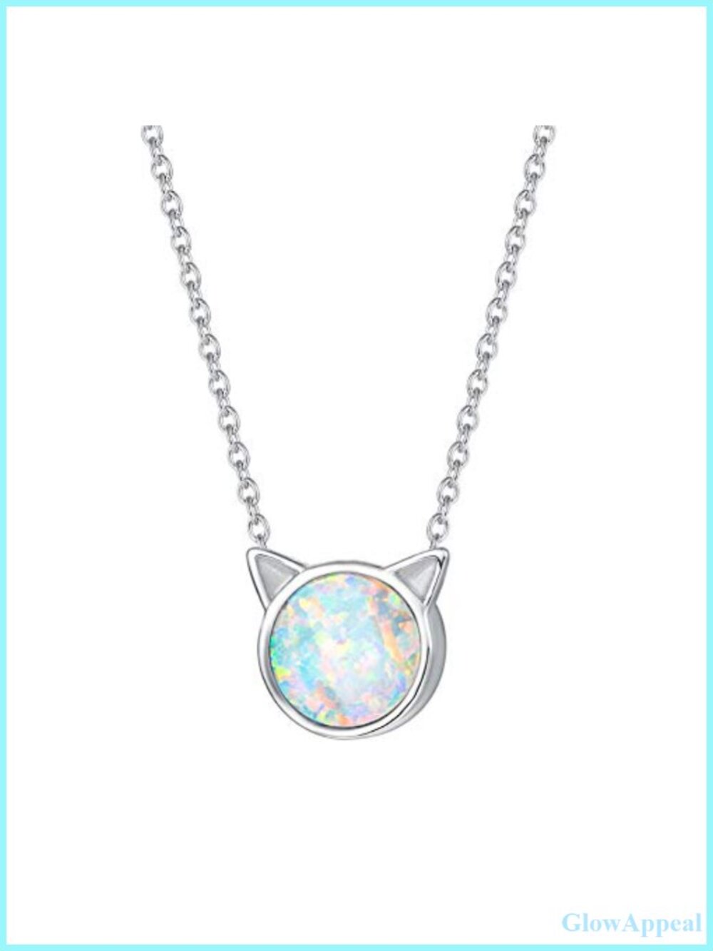 Sterling Silver Created Opal Cat Pendant Necklace Adjustable 16+2 Inch